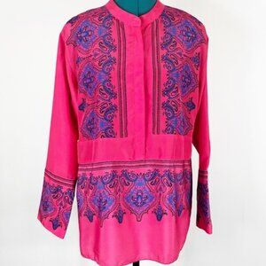 J. Crew Hot Pink Paisley-Print Tunic with Blue Accents